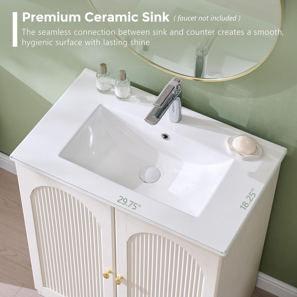IFBUY 30 Inch Arched Bathroom Vanity with Sink, Fluted Design, Natural Oak
