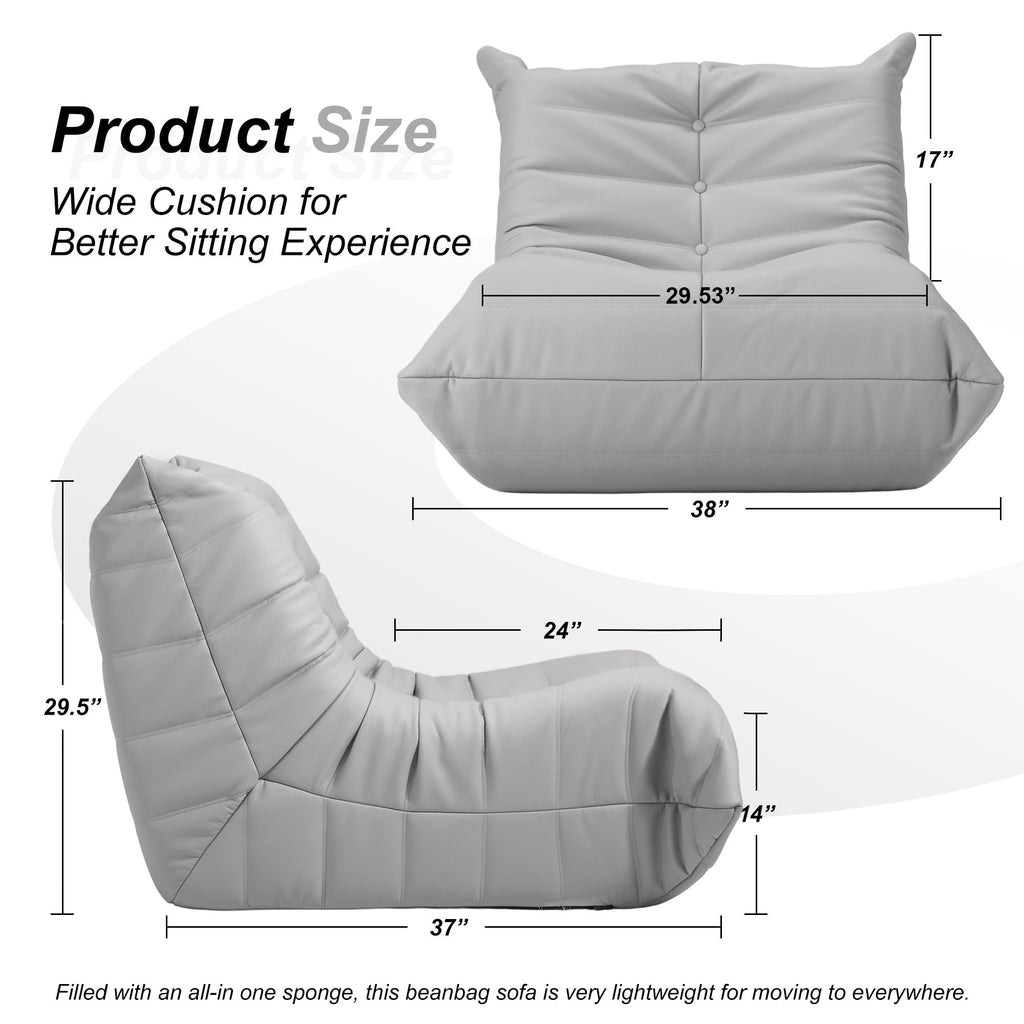 Hobestluk Bean Bag Chair Adult Leather Togo Chair Memory Foam Living Room