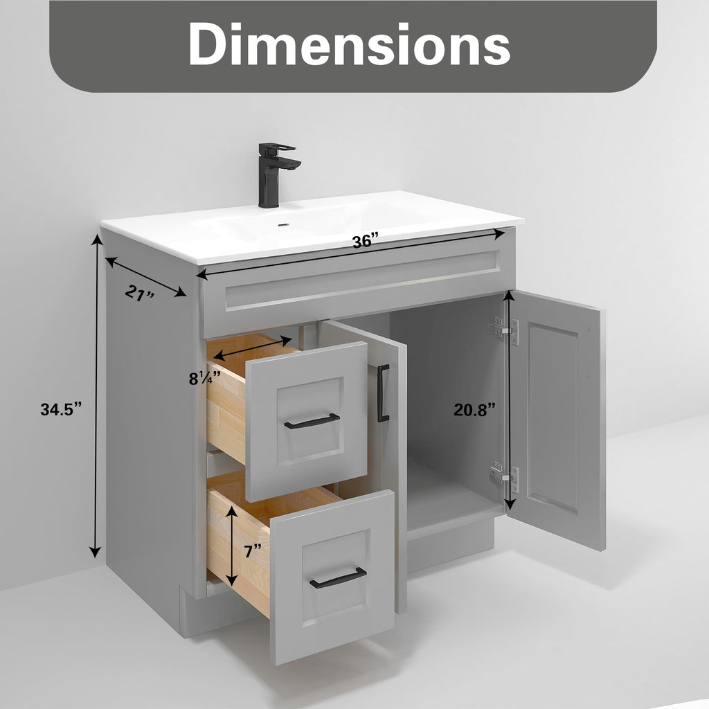 36" Maple Walnut Bathroom Vanity Base â Ready-to-Assemble Sink Cabinet with Drawers, Shaker Style Storage, Base Only, No Top or Sink