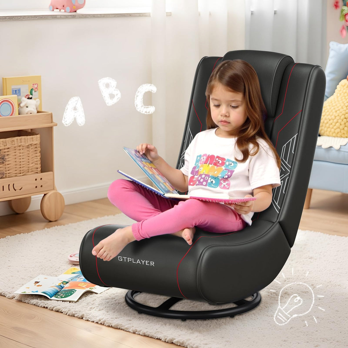 GTPLAYER Floor Gaming Chair Foldable Swivel Floor Chairs for Kids Boys Comfy Video Game Seat with 360Â° Multipurpose for Gamers, Bedroom or Game Room(Black-Blue)