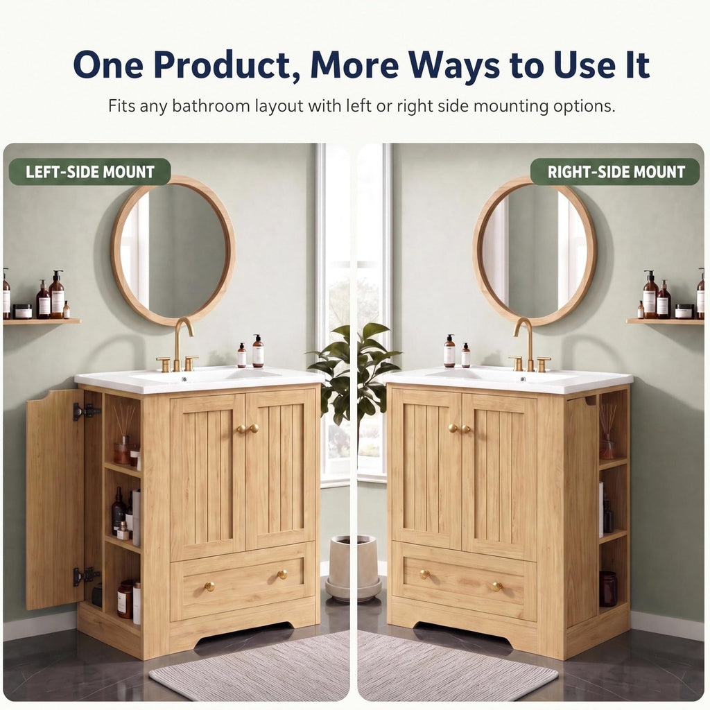 IRONCK Bathroom Vanity with Ceramic Sink, 30" Bathroom Cabinet, Black