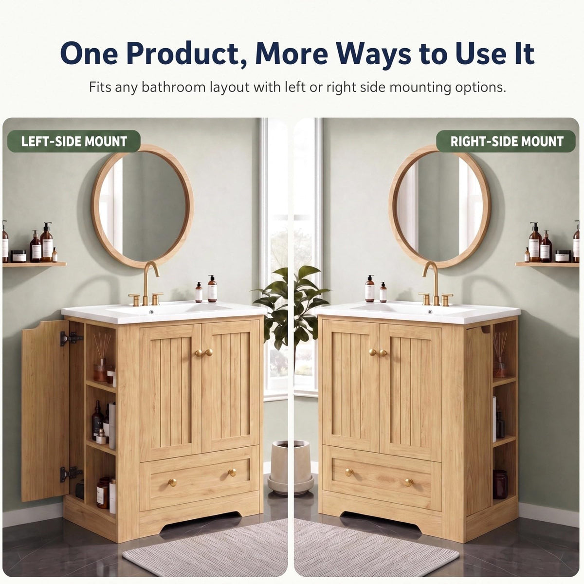 IRONCK Bathroom Vanity with Ceramic Sink, 30" Bathroom Cabinet, Black