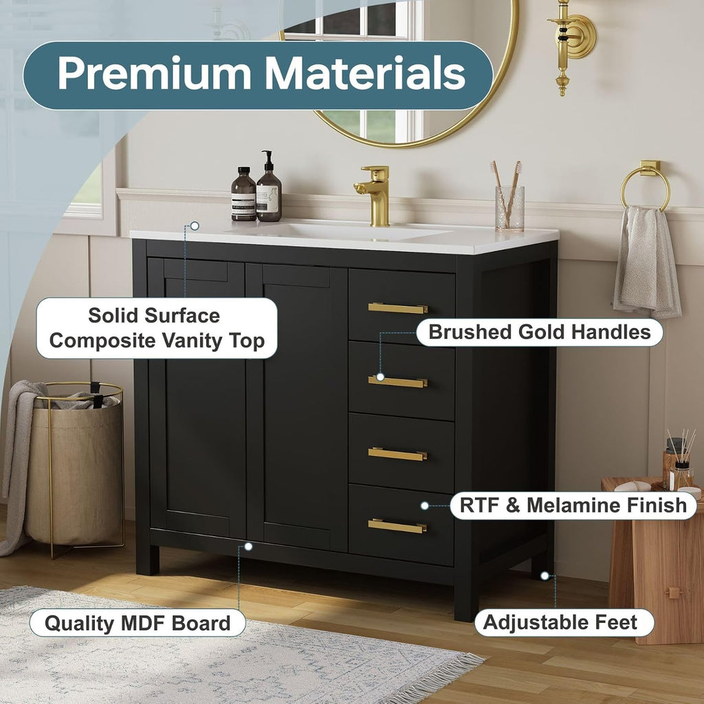 36 Inch Modern Bathroom Vanity with Sink, Black