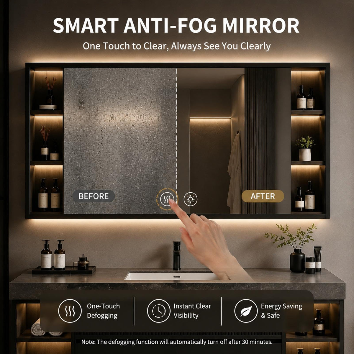 52 in Floating Single Sink Bathroom Vanity with LED Mirror