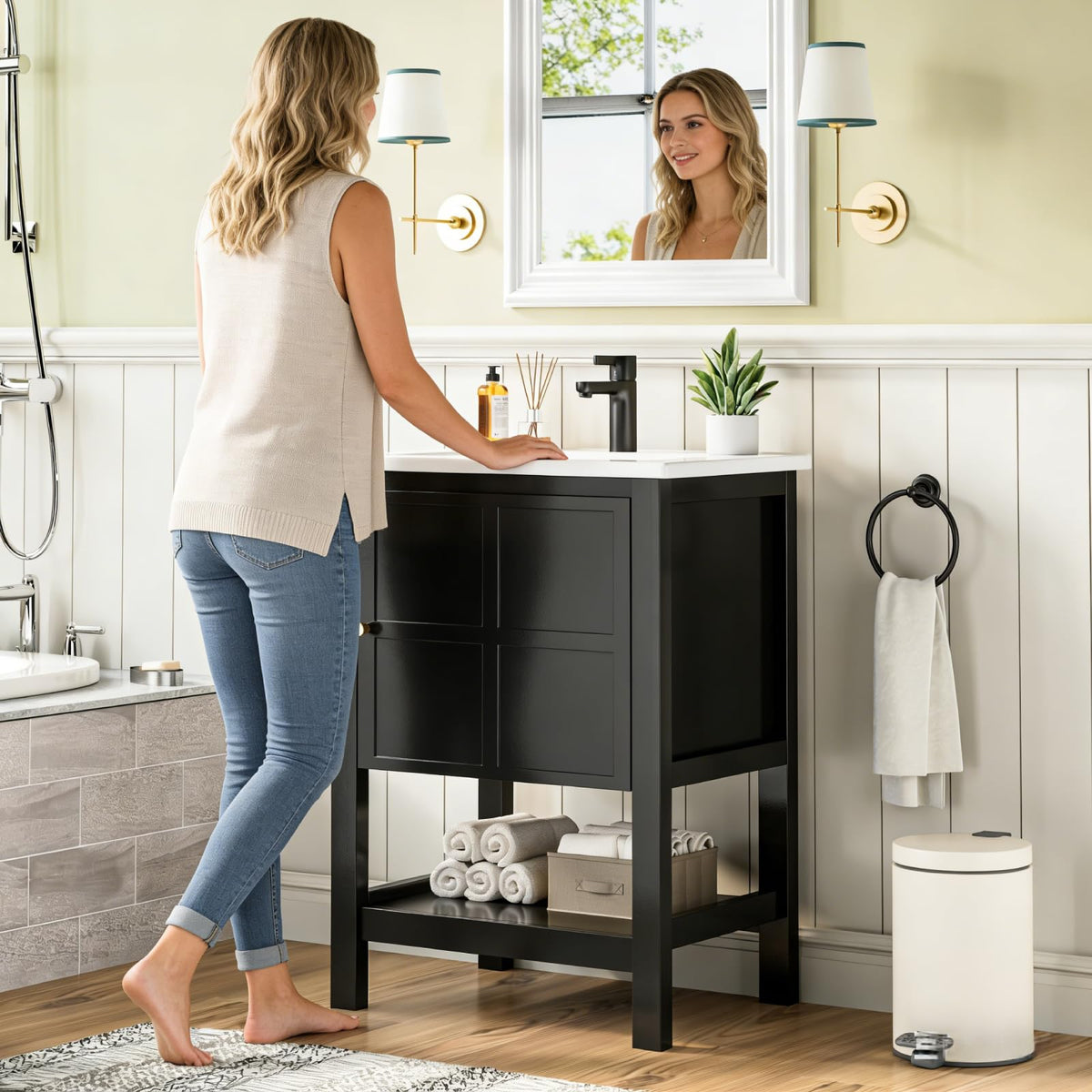 30" Bathroom Vanity with Sink, Sliding Barn Door & 3 Drawers