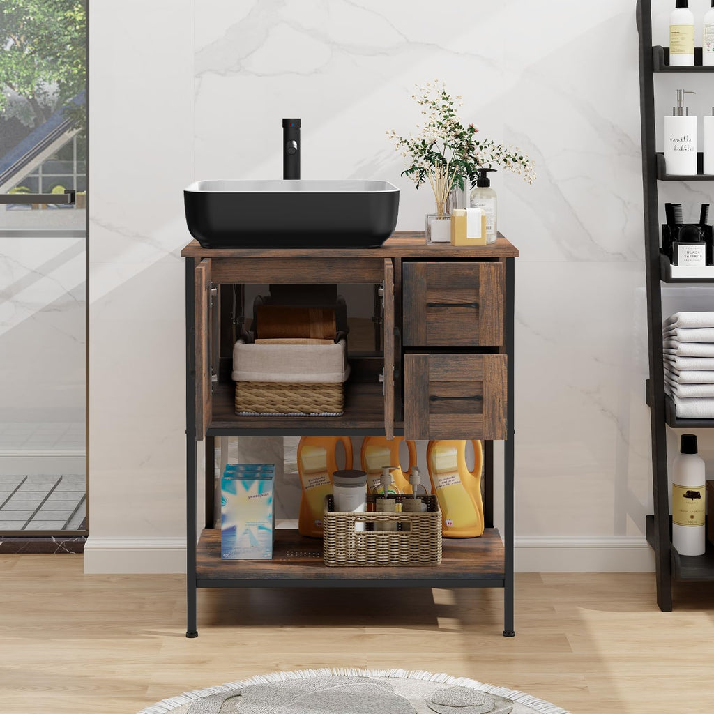 YOURLITE 36-Inch Farmhouse Bathroom Vanity with Vessel Sink, Rustic Brown