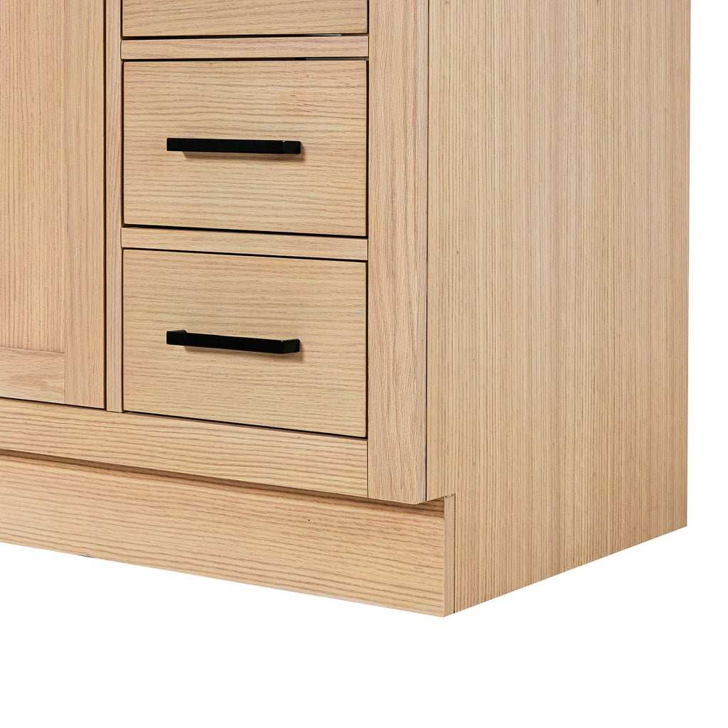 ARIEL Hepburn 92 Inch Includes 20 Inch Linen Cabinet and 1 of 72 Inch Double Rectangle Sink Bathroom Vanity with Carrara White Quartz Countertop 1.5 Inch in Natural Oak