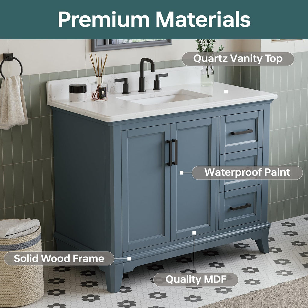 60 Inch Bathroom Vanity Double Sink, Steel Blue