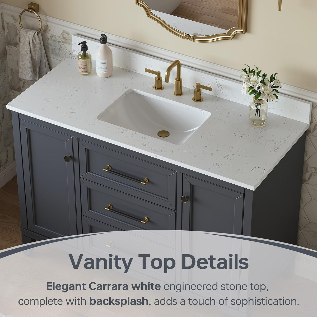 60 Inch Bathroom Vanity with Double Sink Combo, Greige