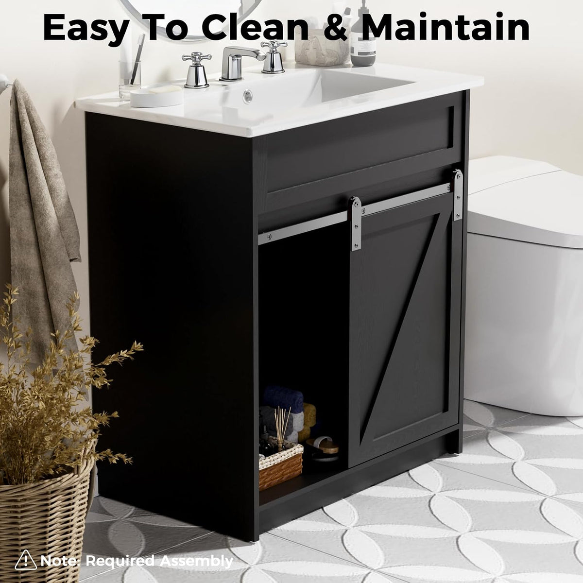 30" Bathroom Vanity with Sink, Sliding Barn Door & 3 Drawers