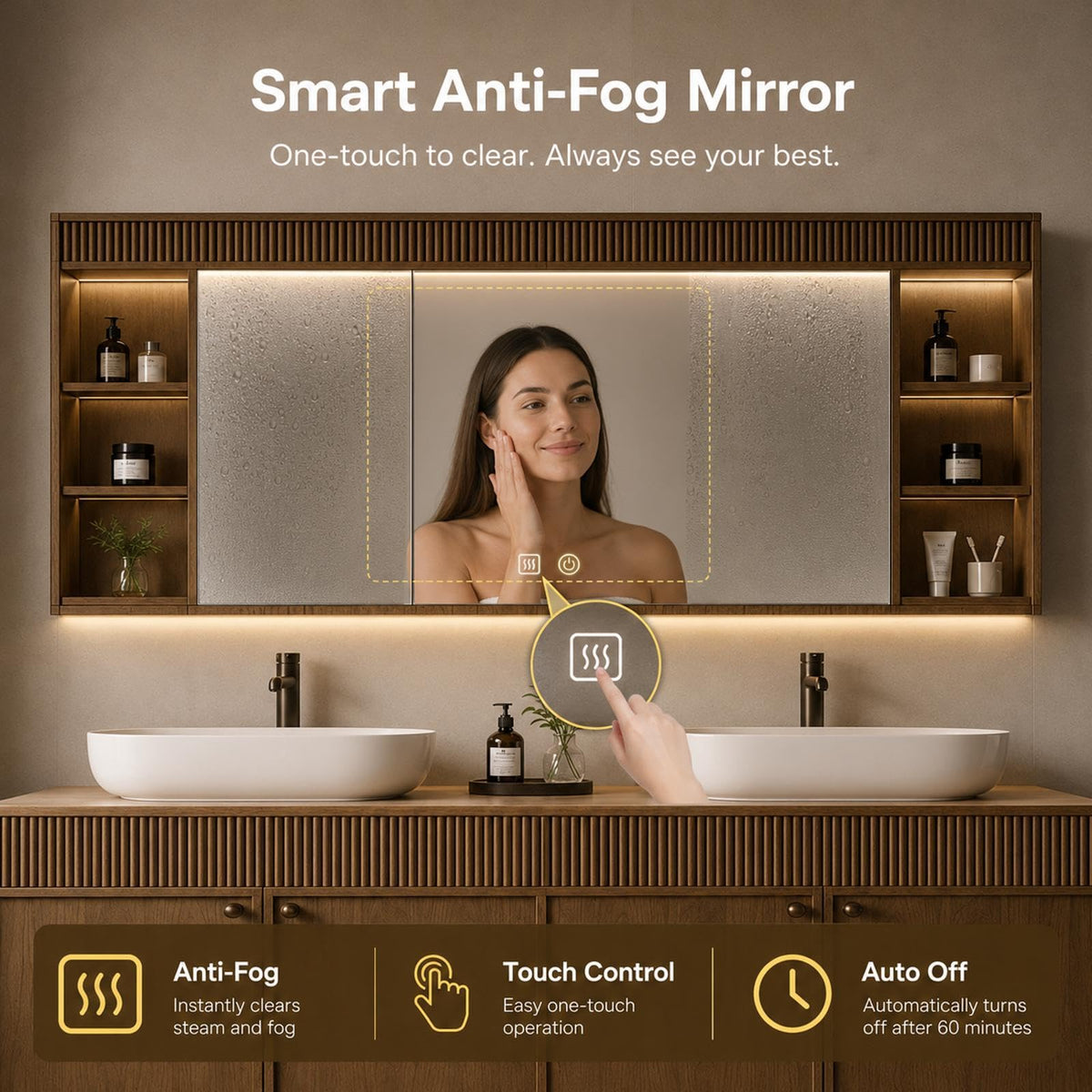 70 IN Freestanding Double Bathroom Vanity with Sinks & LED Mirror Cabinet
