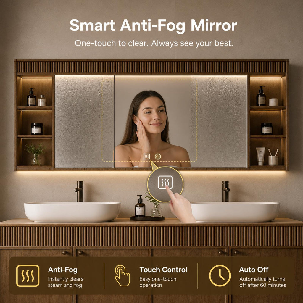 70 IN Freestanding Double Bathroom Vanity with Sinks & LED Mirror Cabinet