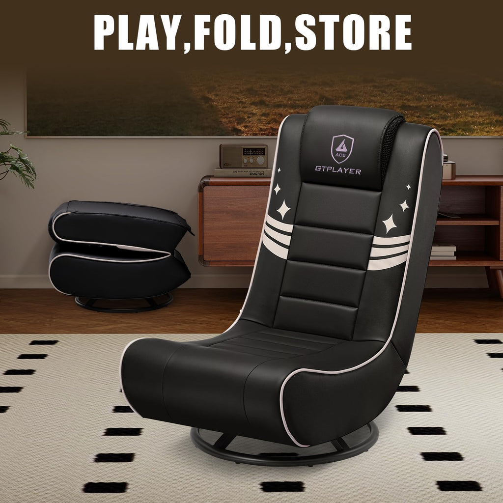 GTPLAYER Floor Gaming Chair Foldable Swivel Floor Chairs for Kids Boys Comfy Video Game Seat with 360Â° Multipurpose for Gamers, Bedroom or Game Room(Black-Blue)