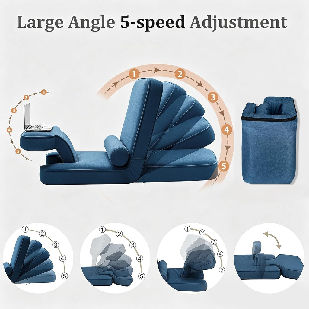ZALL Navy Blue Floor Folding Recliner Chair Adjustable Back Support Home