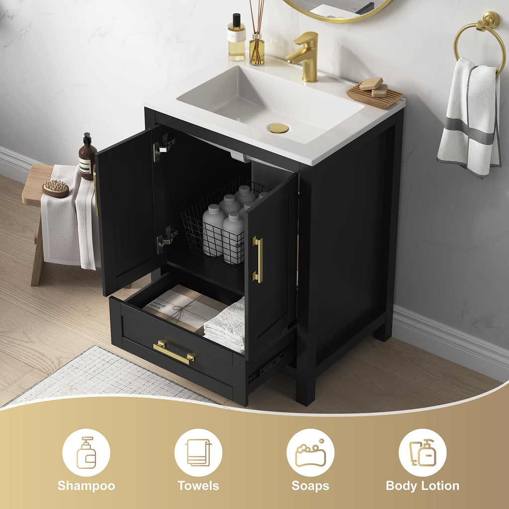 36 Inch Modern Bathroom Vanity with Sink, Black