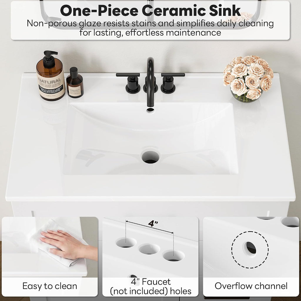 LIKIMIO 30" Bathroom Vanity with Sink, Tip-Out Drawer & 2 Drawers, 1 Door