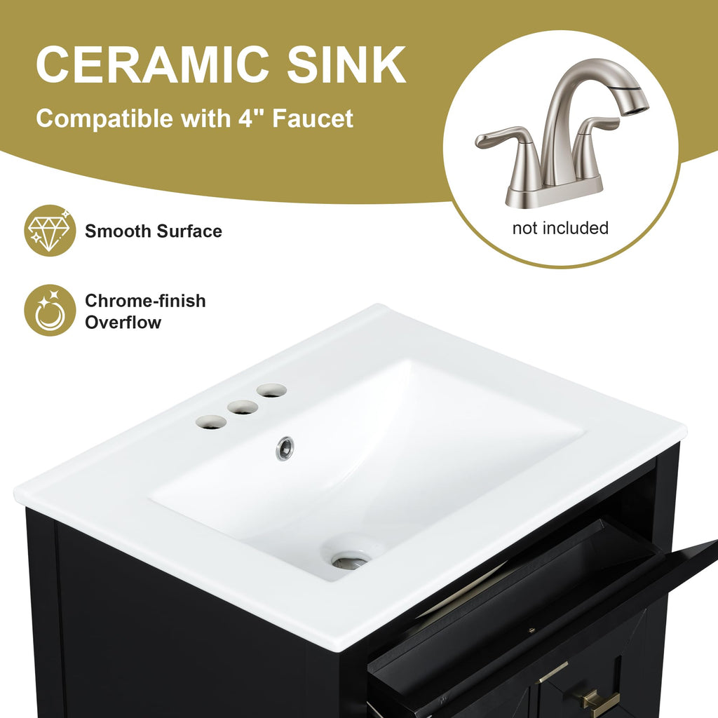 36 Inch Bathroom Vanities with Undermount Ceramic Sink, Storage Cabinet with Soft Closing Doors and Three Drawers, Solid Wood Frame, Natural Wood