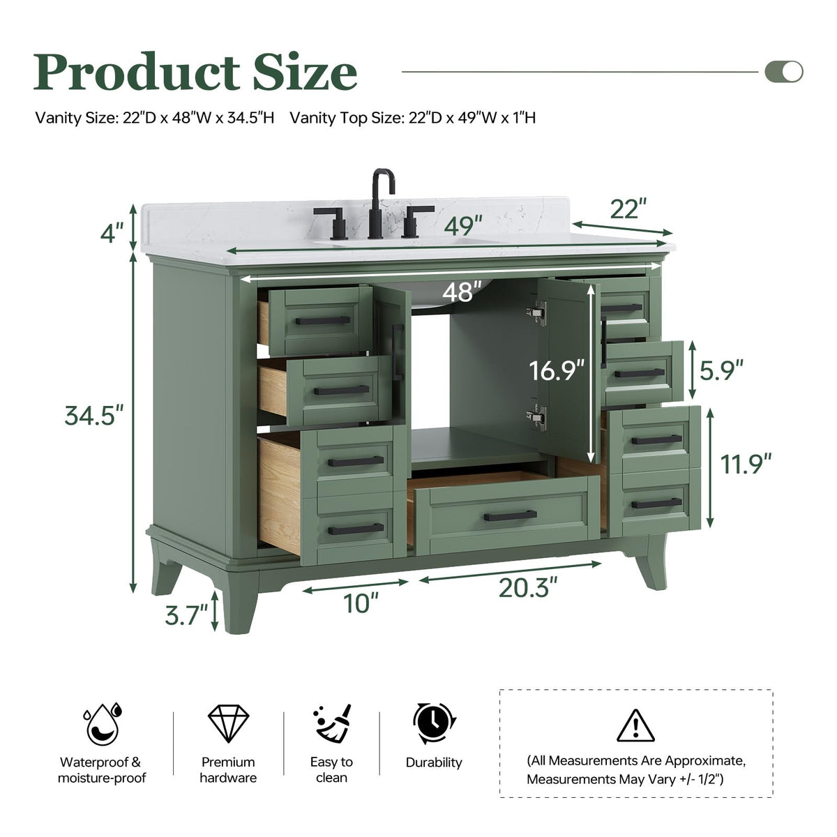 42 Inch Bathroom Vanity with Sink, Pre Assembled, White
