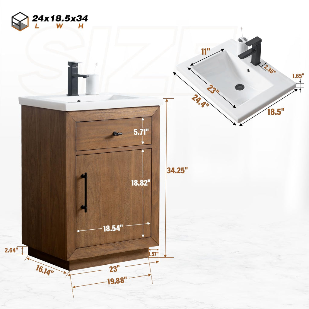 HOMEBEYOND 72" Bathroom Vanity with Double Sink & Ceramic Top, MDF Material Vanity Cabinet with Basin Combo, Soft-Closing Doors, Removable Shelf, Backsplash, Tan