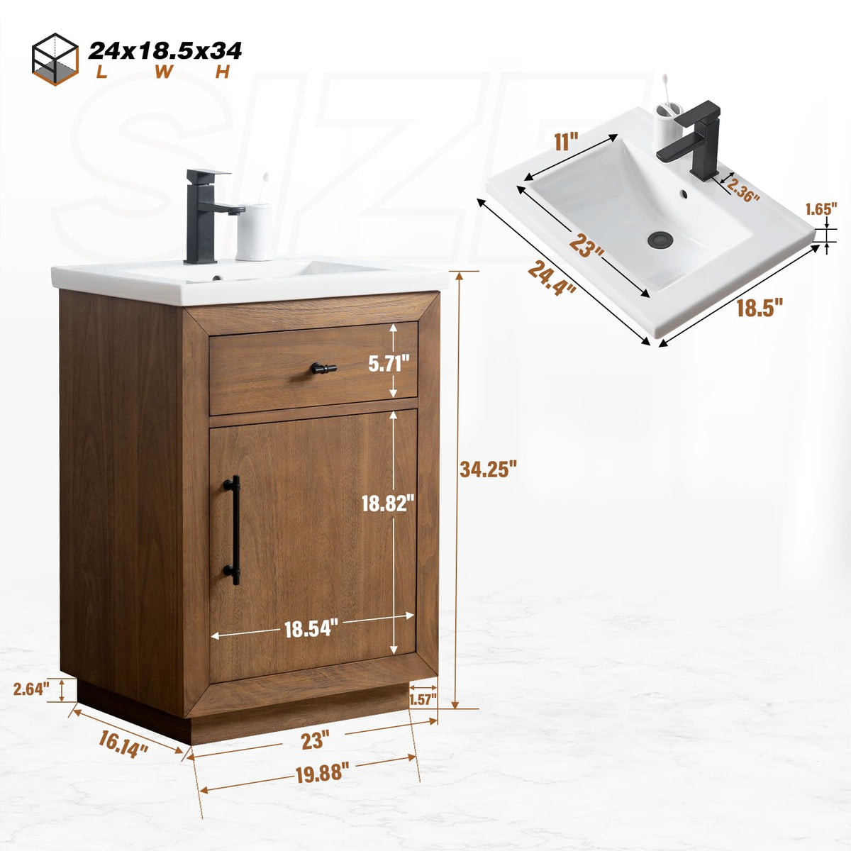 HOMEBEYOND 72" Bathroom Vanity with Double Sink & Ceramic Top, MDF Material Vanity Cabinet with Basin Combo, Soft-Closing Doors, Removable Shelf, Backsplash, Tan
