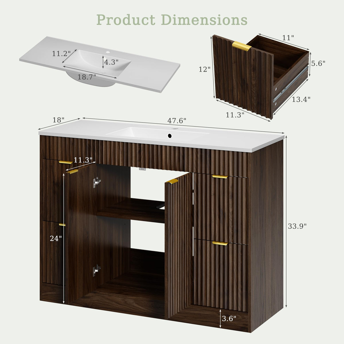 36" Bathroom Vanity with Sink Modern Oak