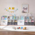 Fatmok Kids Bookshelf and Toy Storage, 2 Pack 58.5ââ Toy Organizer with Movable Chests & 3 Storage Bins, Large Kids Reading Nook with 5 Cubbies for Playroom, Bedroom, Nursery, White