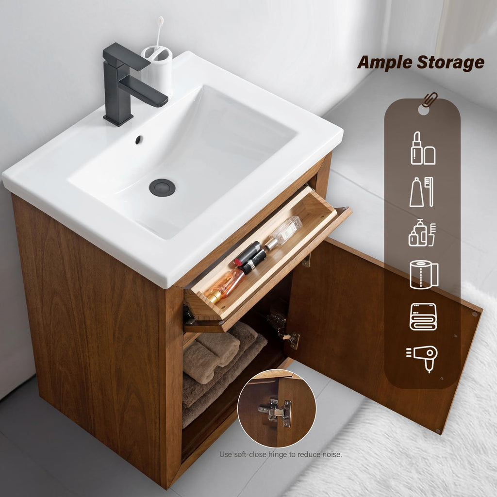 HOMEBEYOND 72" Bathroom Vanity with Double Sink & Ceramic Top, MDF Material Vanity Cabinet with Basin Combo, Soft-Closing Doors, Removable Shelf, Backsplash, Tan