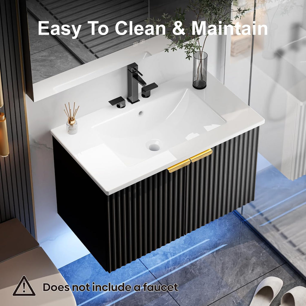 30" Bathroom Vanity with Sink, Wall Mounted Cabinet, Black
