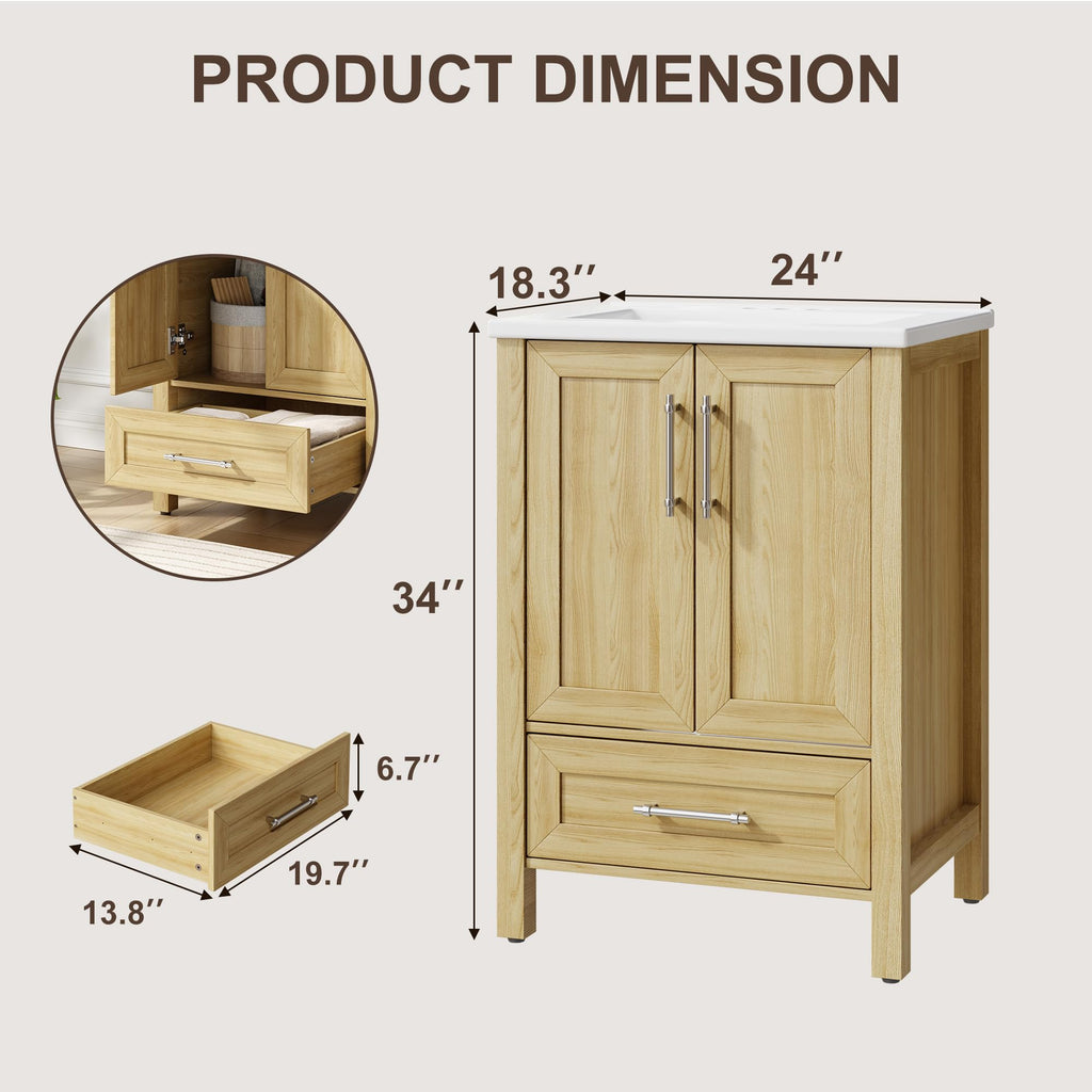 Garvee 24" Bathroom Vanity with Sink, Freestanding Bathroom Cabinet
