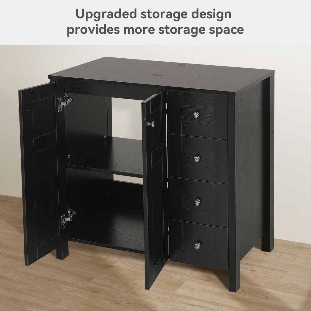 32'' Bathroom Vanity with Sink, Modern Bathroom Cabinet, Black