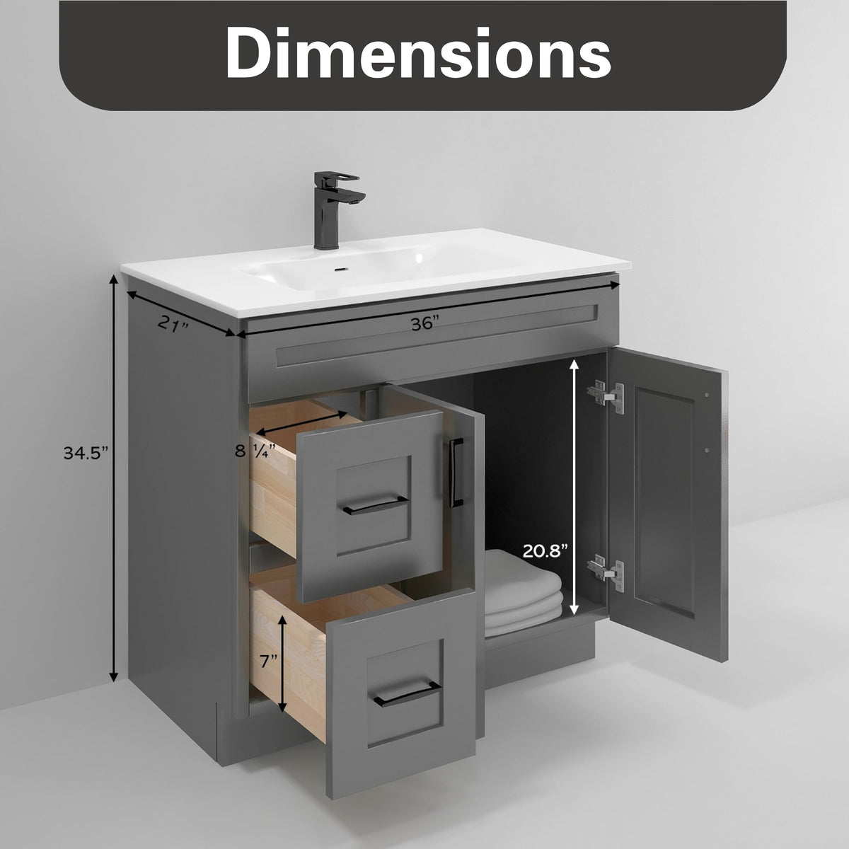 36" Maple Walnut Bathroom Vanity Base â Ready-to-Assemble Sink Cabinet with Drawers, Shaker Style Storage, Base Only, No Top or Sink