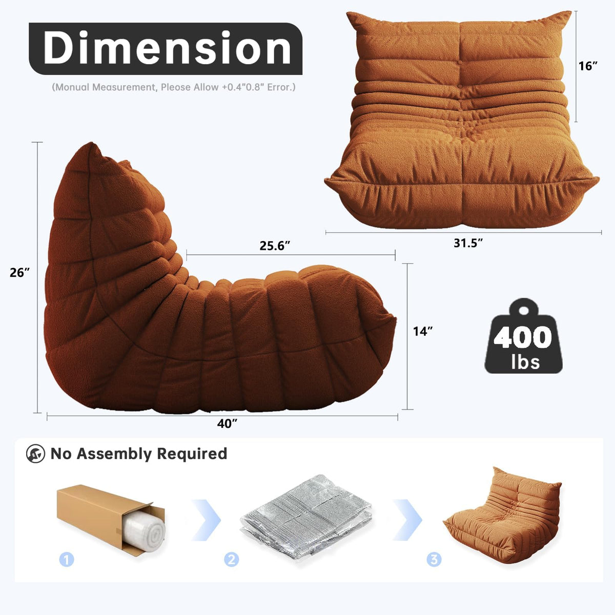 WHGBJA Giant Bean Bag Chair for Adults, Comfy Beanbag with Memory Foam