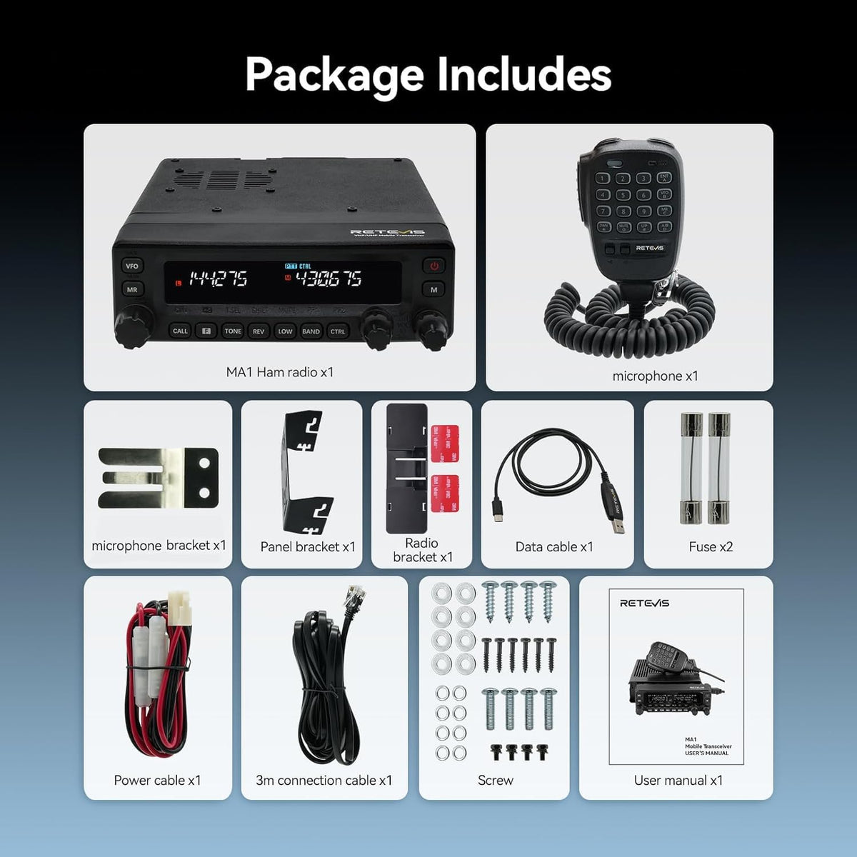 Retevis MA1 Dual Band Ham Radio, Cross-Band Repeater Mobile Transceiver