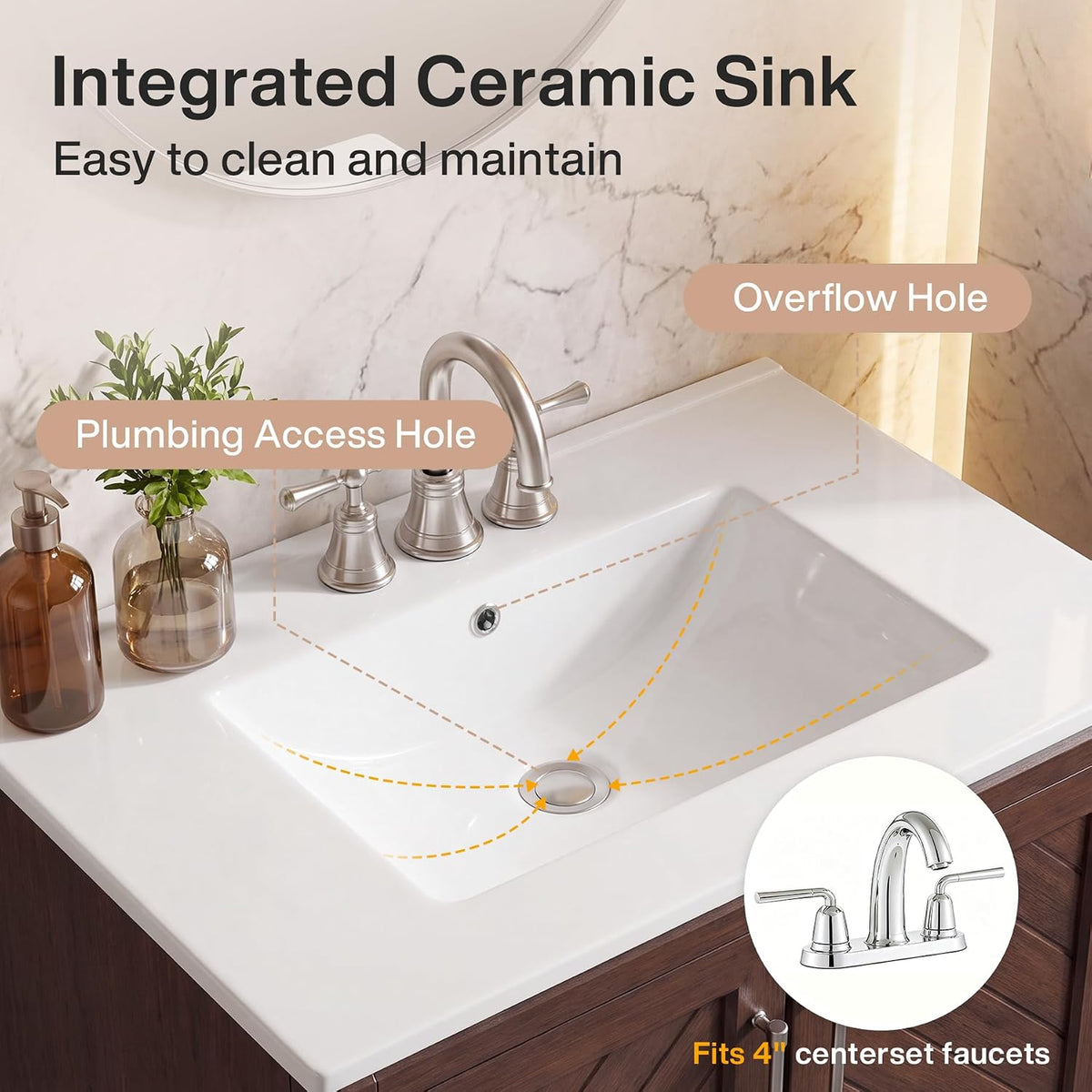Tribesigns 30 Inch Bathroom Vanity with Sink, Water-Resistant Door, Walnut