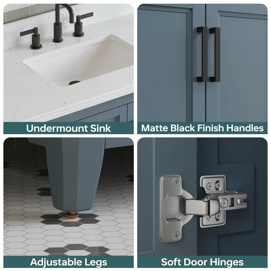 60 Inch Bathroom Vanity Double Sink, Steel Blue