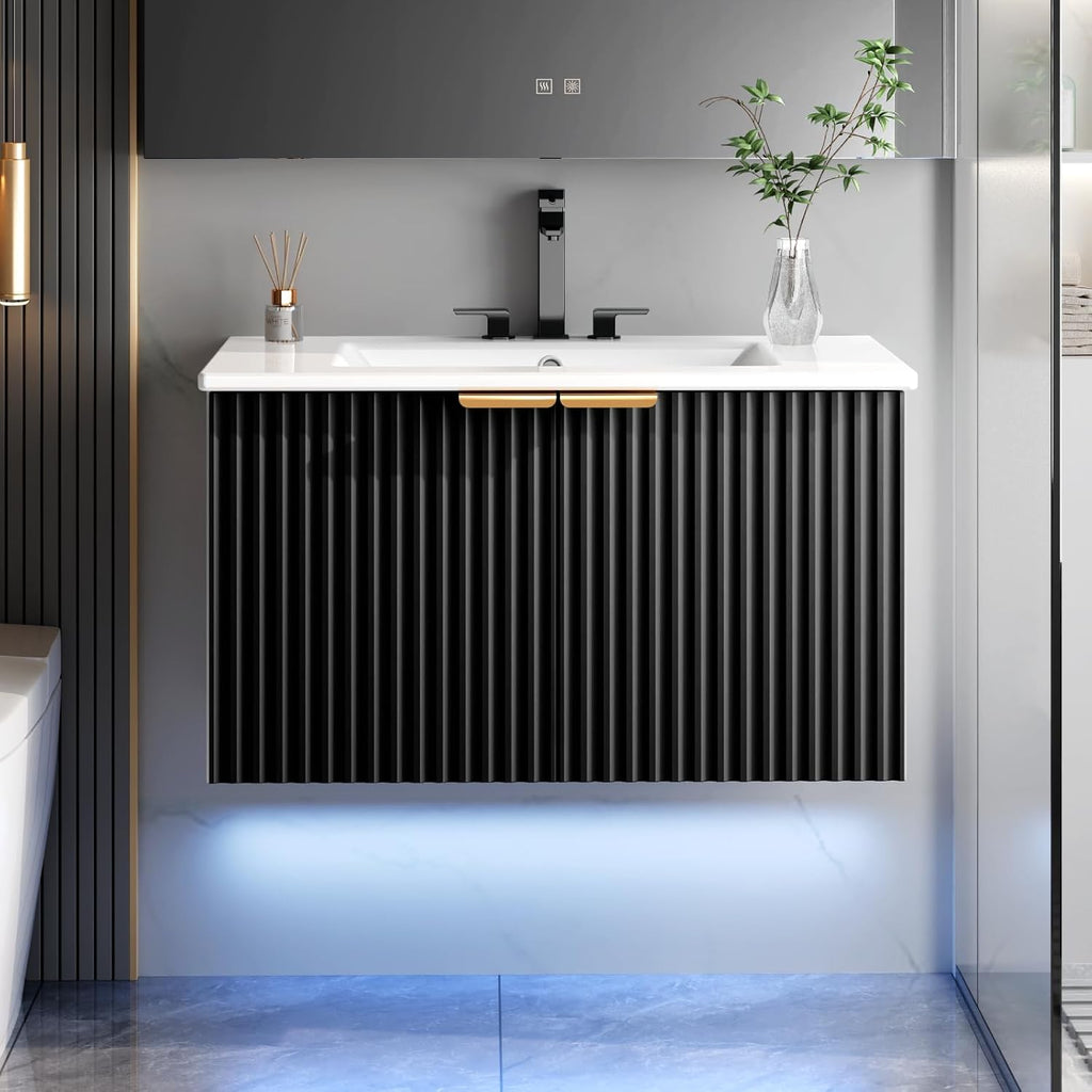 30" Bathroom Vanity with Sink, Wall Mounted Cabinet, Black