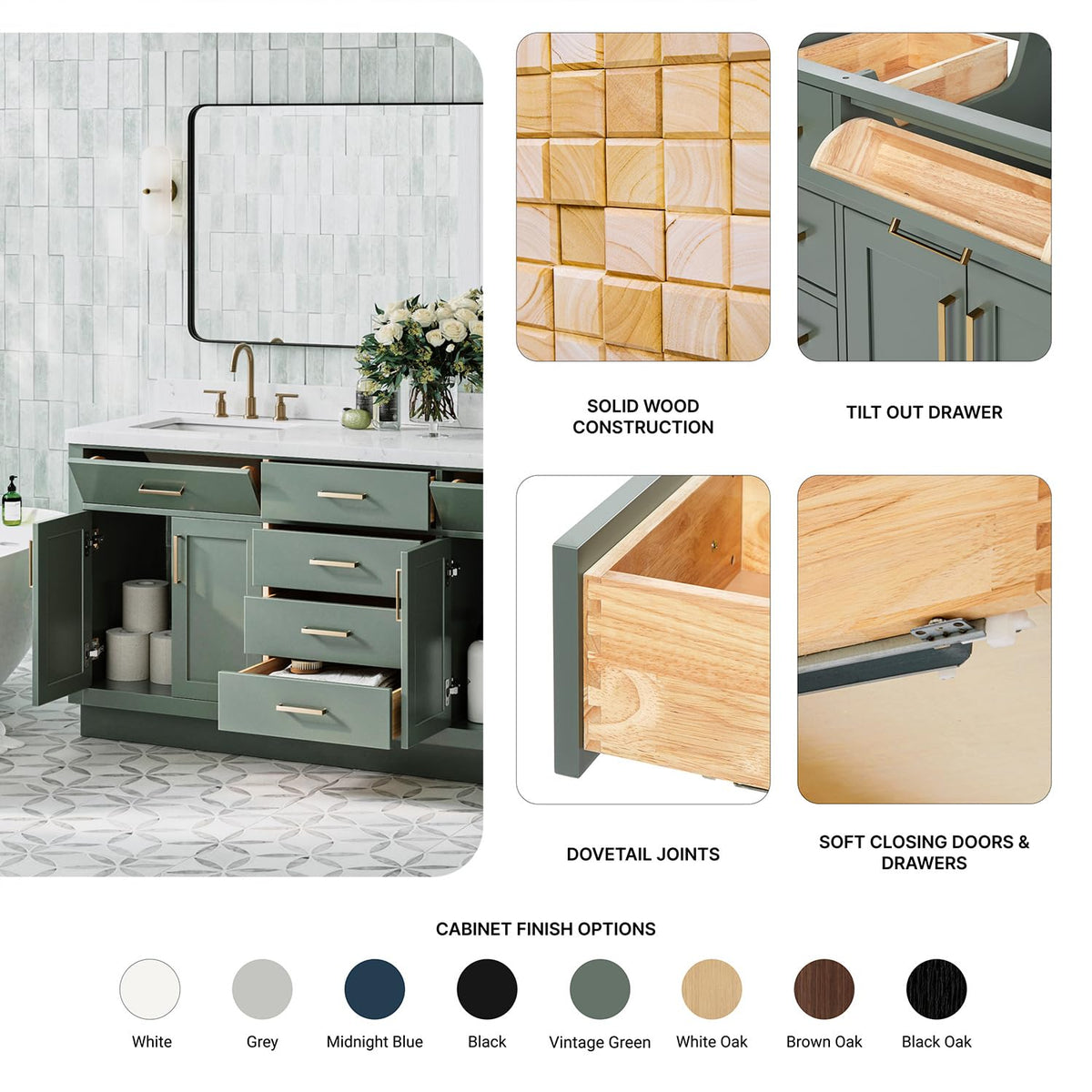 DKB Emilia 72 Inch Bathroom Vanity Double Sink â White Bathroom Vanity with Sink, 1.5" Edge Carrara White Quartz Countertop & Backsplash, 4 Soft-Close Doors, and 6 Dovetail Drawers