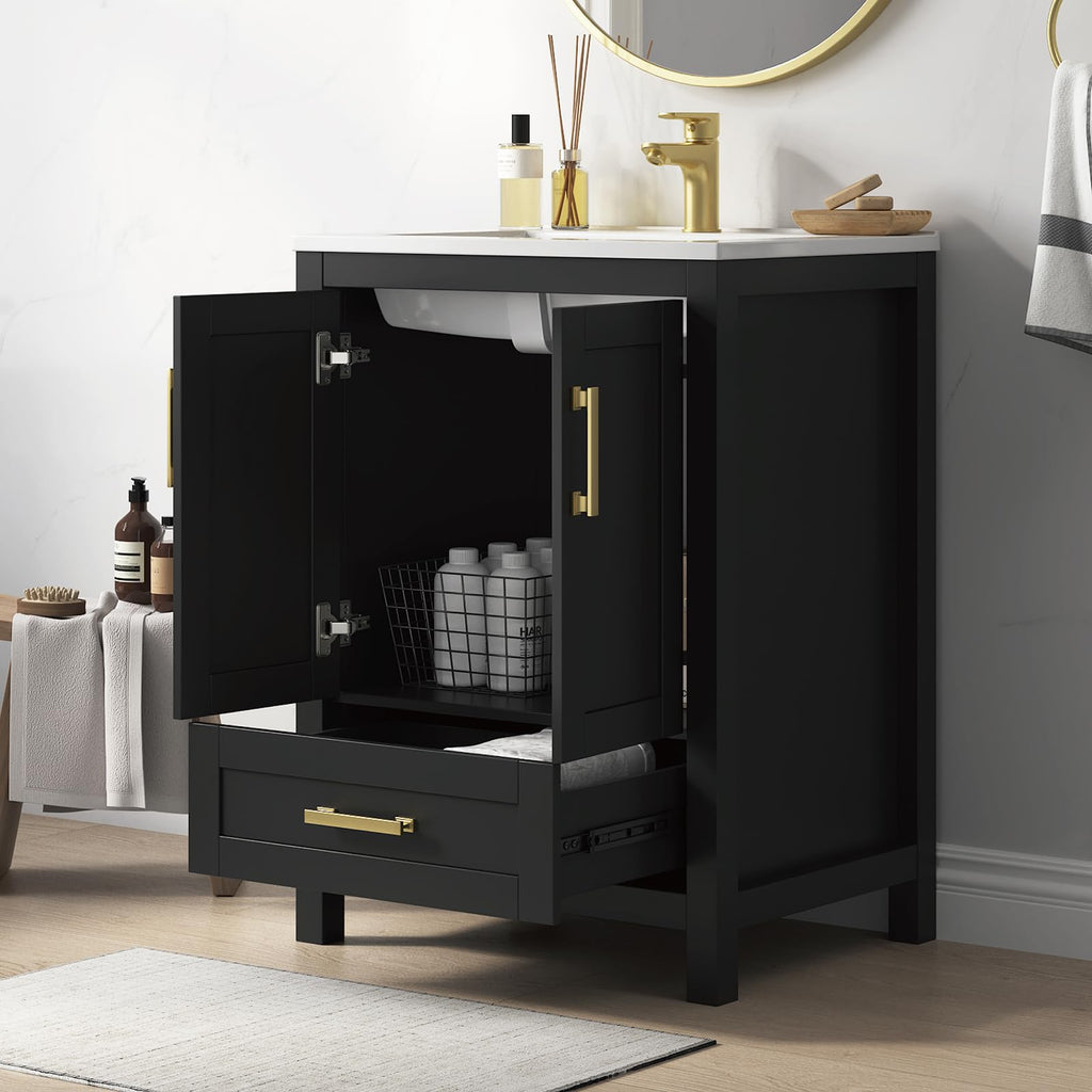36 Inch Modern Bathroom Vanity with Sink, Black
