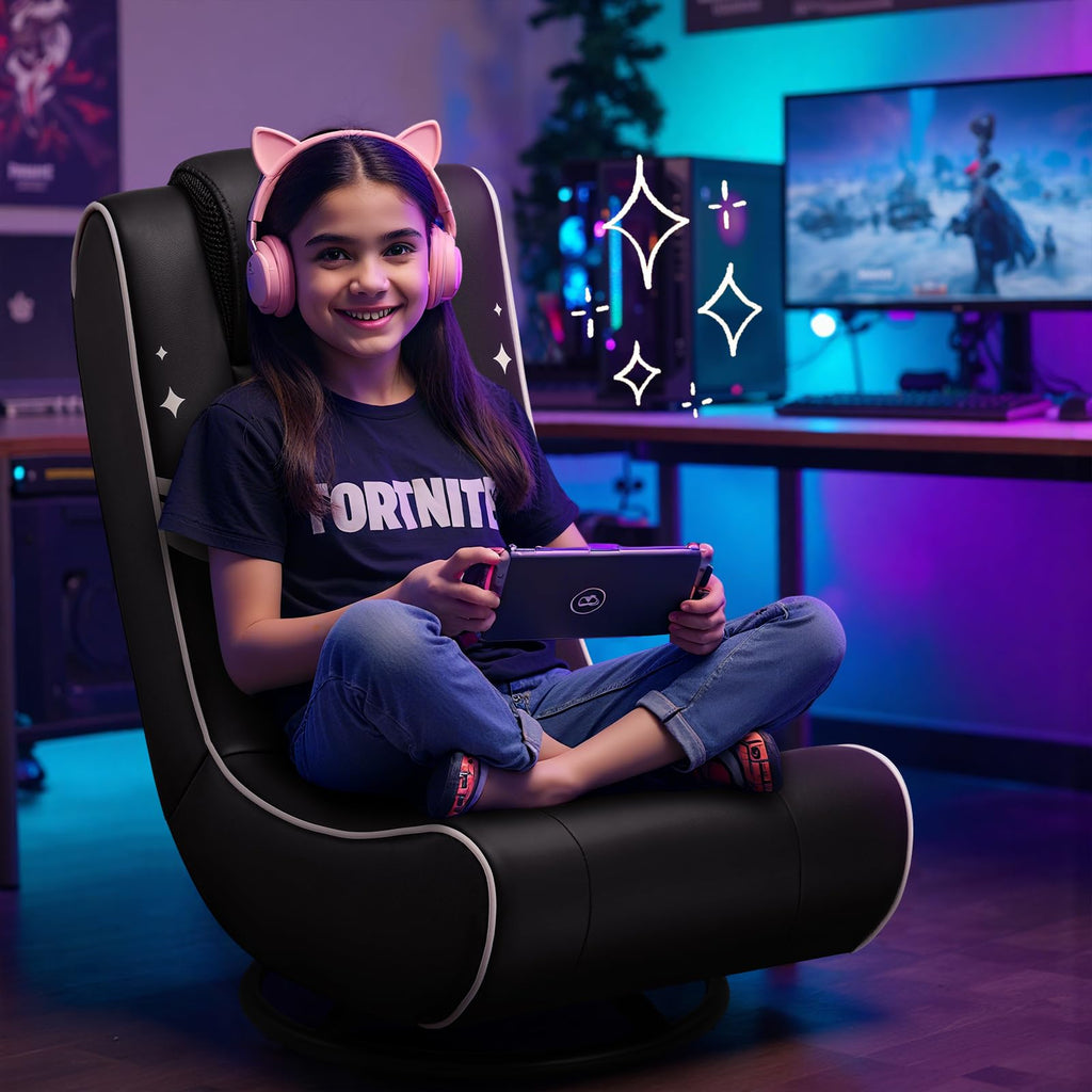 GTPLAYER Floor Gaming Chair Foldable Swivel Floor Chairs for Kids Boys Comfy Video Game Seat with 360Â° Multipurpose for Gamers, Bedroom or Game Room(Black-Blue)