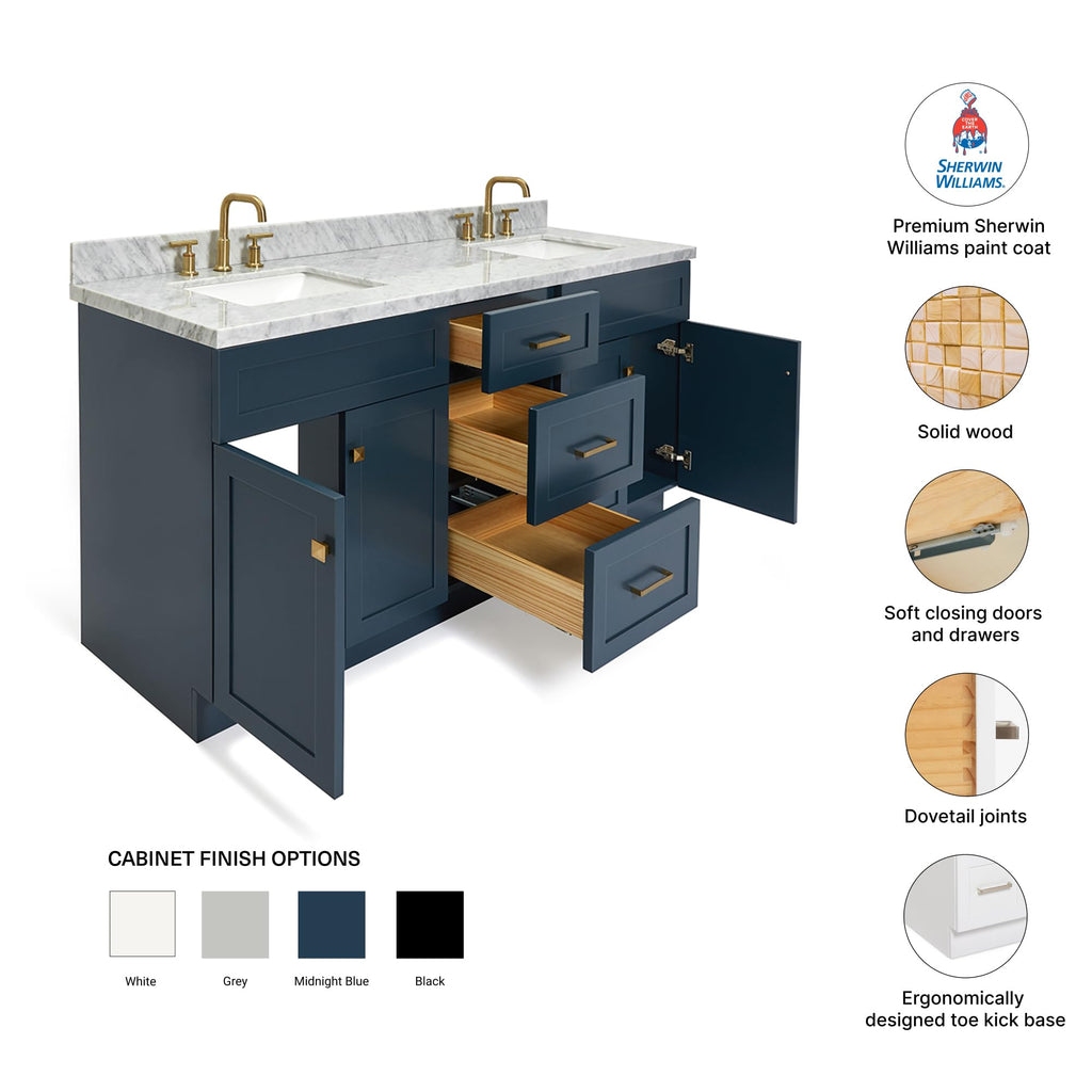 DKB Isabella 72" Oak Double Bathroom Vanity with Sink, 1.5" Carrara White Marble Countertop, Rectangle Undermount Sinks, 4 Soft Closing Doors, 6 Dovetail Drawers