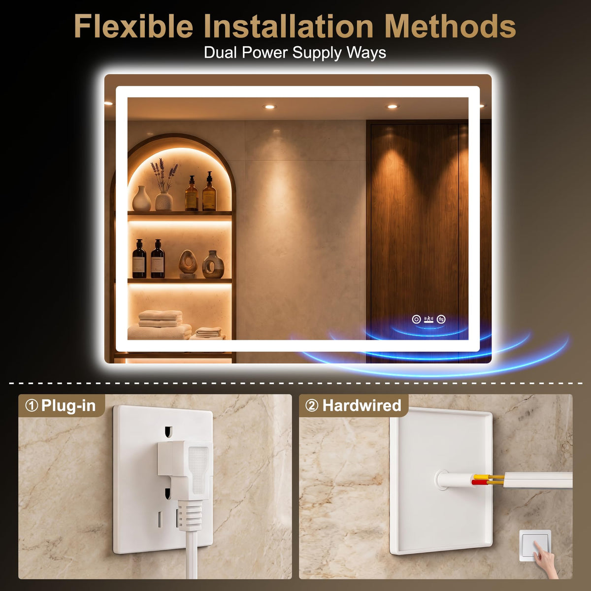 LED Bathroom Vanity Mirror with Lights, 30"x50", Motion Sensor Auto On/Off