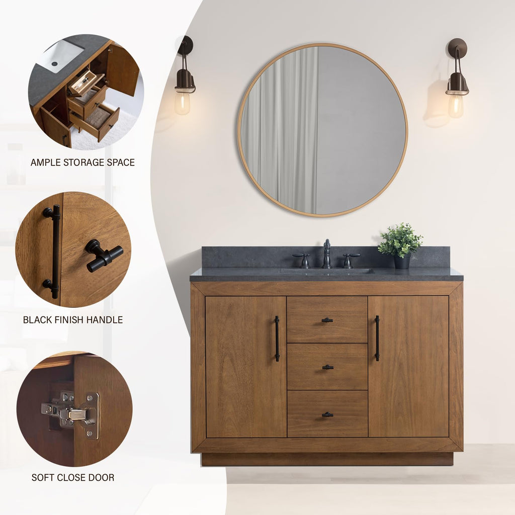 HOMEBEYOND 72" Bathroom Vanity with Double Sink & Ceramic Top, MDF Material Vanity Cabinet with Basin Combo, Soft-Closing Doors, Removable Shelf, Backsplash, Tan