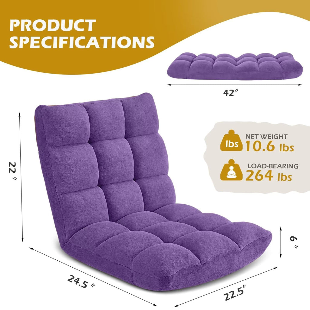 Folding Floor Gaming Chair 14-Poistion Cushioned Adjustable Floor Lazy Sofa Chair w/Breathable Cotton & Skin-Friendly Velvet for Adults & Kids Perfect for Reading Gaming Meditating, Darkblue