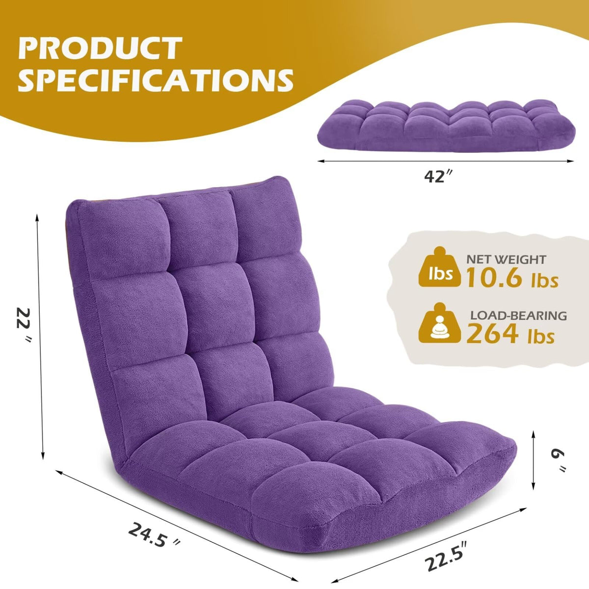 Folding Floor Gaming Chair 14-Poistion Cushioned Adjustable Floor Lazy Sofa Chair w/Breathable Cotton & Skin-Friendly Velvet for Adults & Kids Perfect for Reading Gaming Meditating, Darkblue