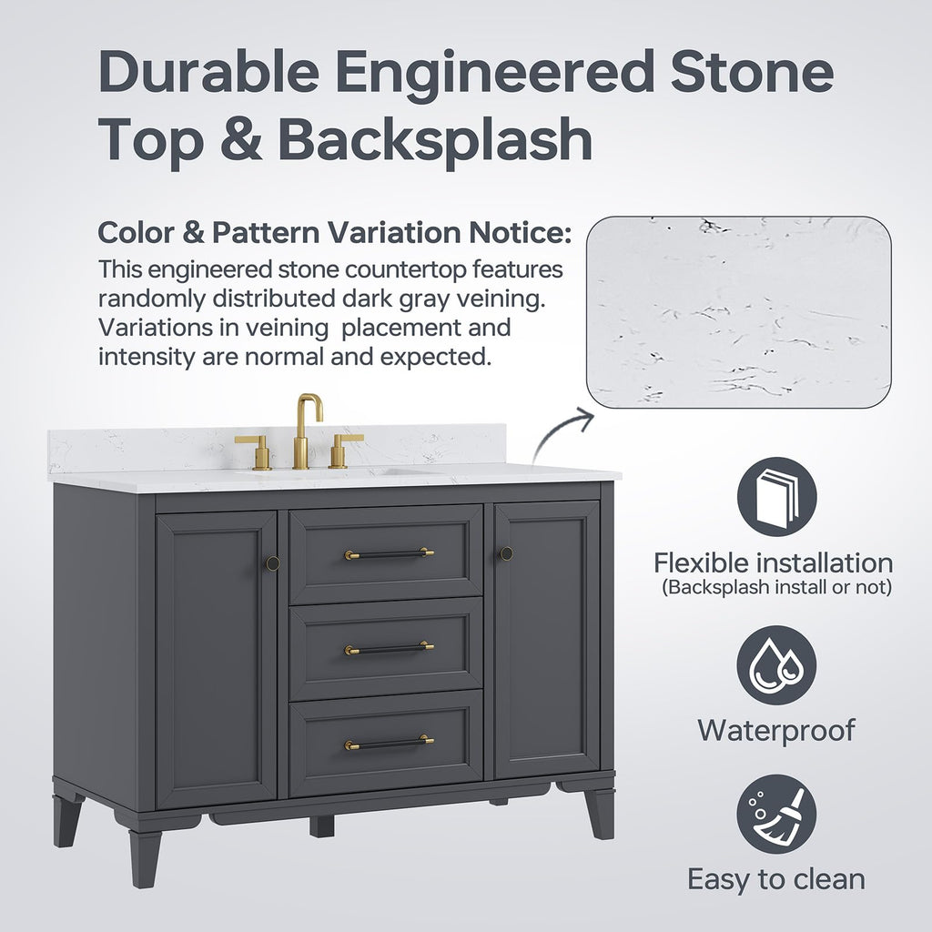 60 Inch Bathroom Vanity with Double Sink Combo, Greige