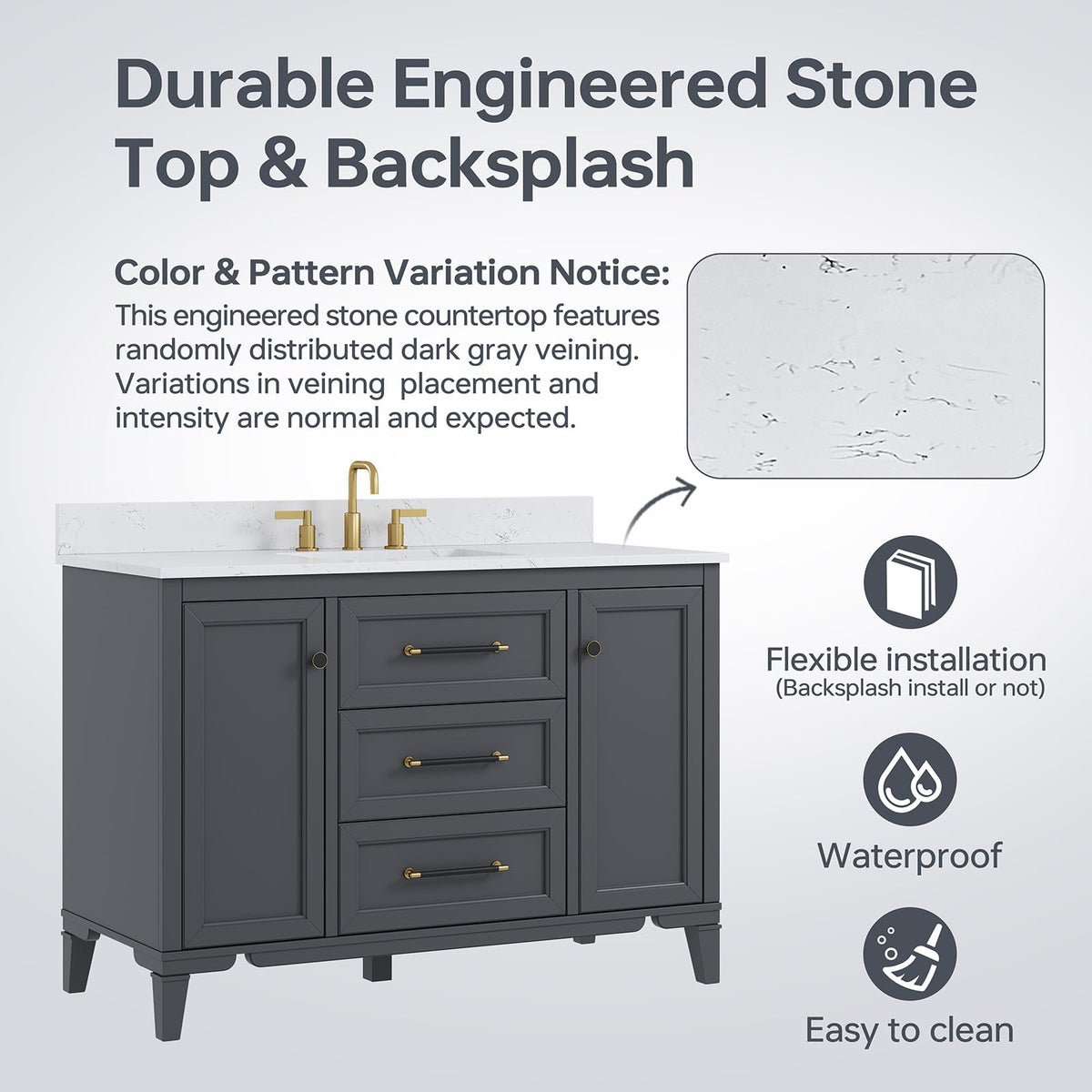60 Inch Bathroom Vanity with Double Sink Combo, Greige