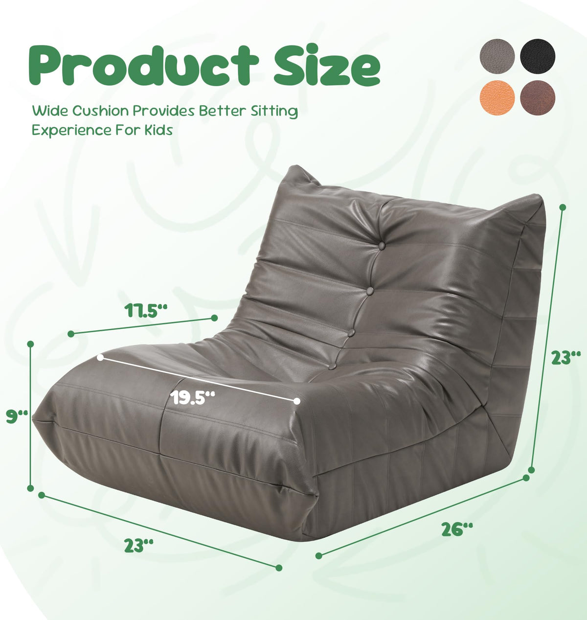 Hobestluk Bean Bag Chair Adult Leather Togo Chair Memory Foam Living Room