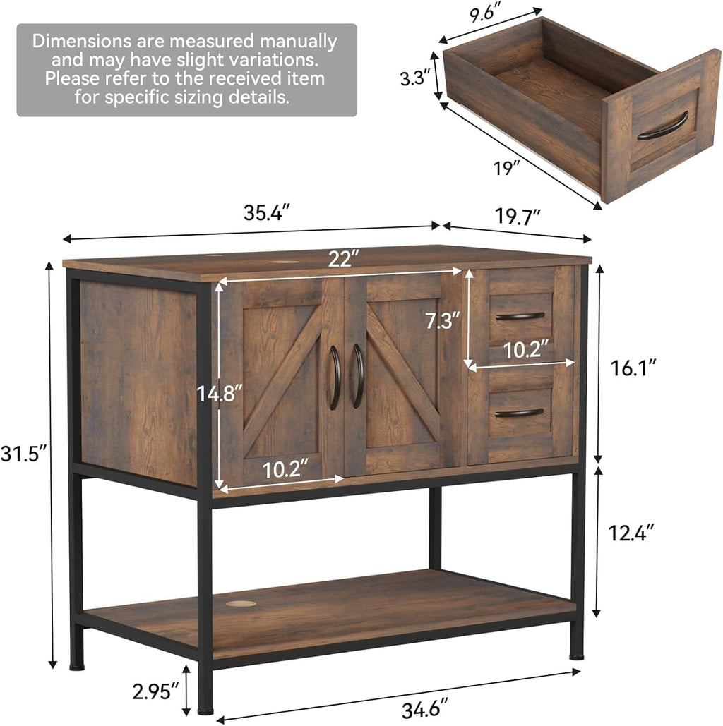 YOURLITE 36-Inch Farmhouse Bathroom Vanity with Vessel Sink, Rustic Brown
