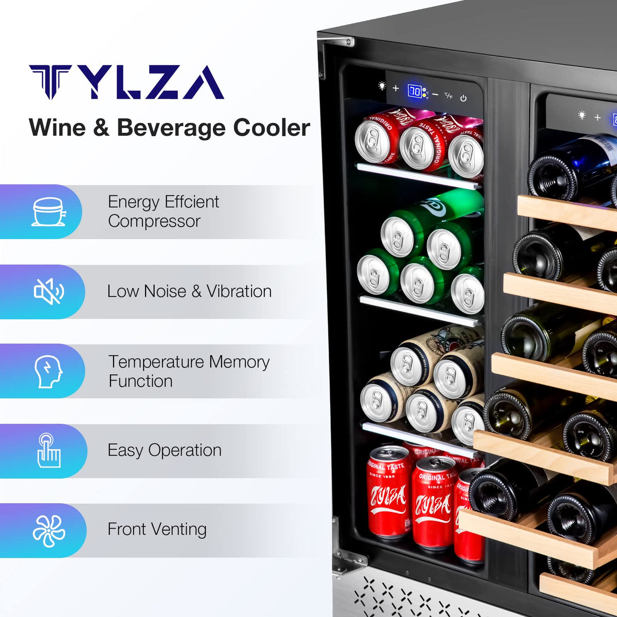 Tylza 24" Dual Zone Wine and Beverage Cooler Quiet Compressor
