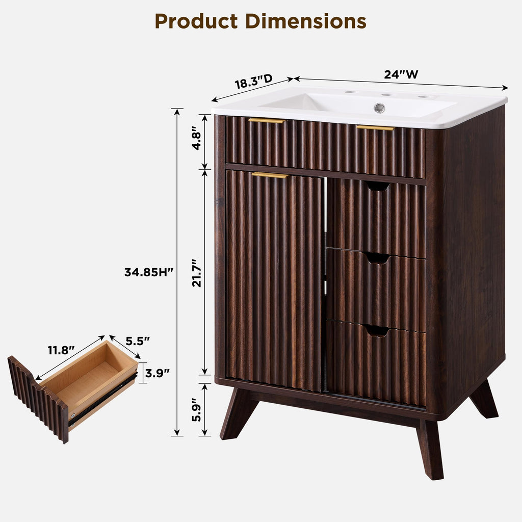 T4TREAM 60" Fluted Bathroom Vanity with Resin Sink Combo, Natural Oak